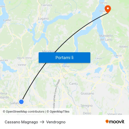 Cassano Magnago to Vendrogno map