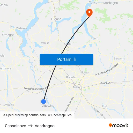 Cassolnovo to Vendrogno map