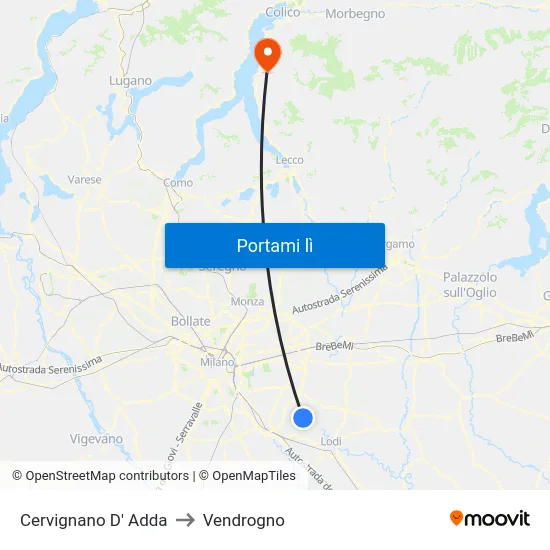 Cervignano D' Adda to Vendrogno map