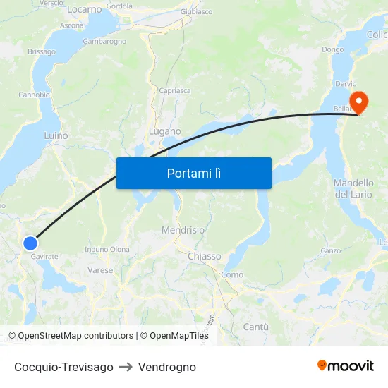 Cocquio-Trevisago to Vendrogno map