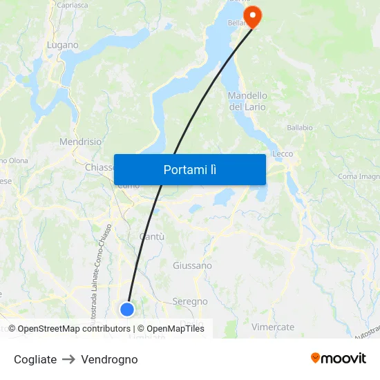 Cogliate to Vendrogno map
