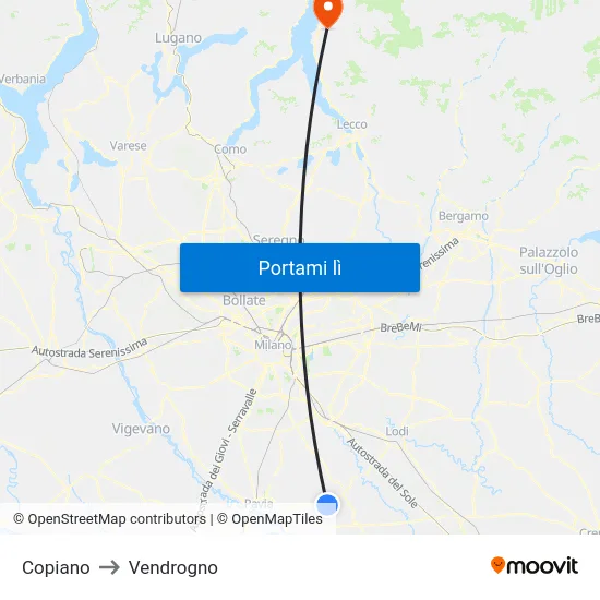 Copiano to Vendrogno map