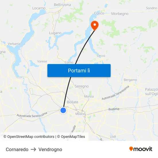 Cornaredo to Vendrogno map