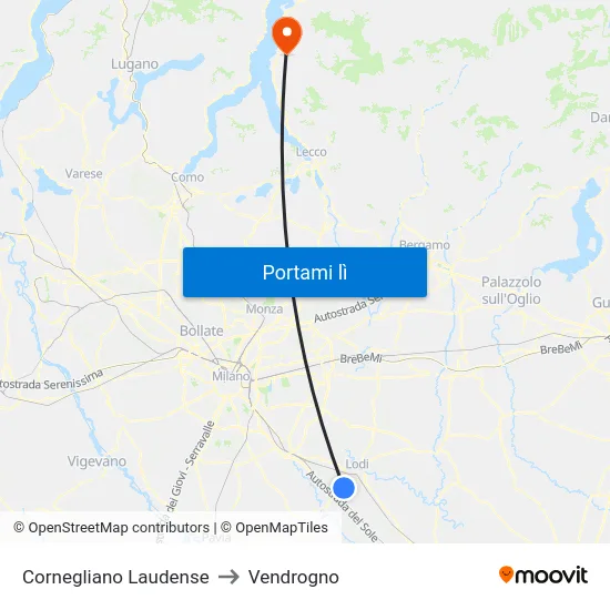 Cornegliano Laudense to Vendrogno map