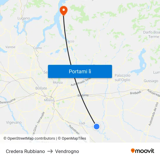 Credera Rubbiano to Vendrogno map