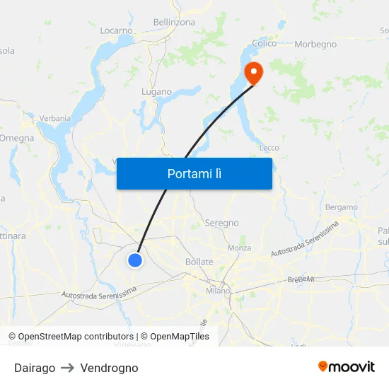 Dairago to Vendrogno map
