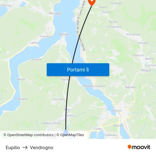 Eupilio to Vendrogno map