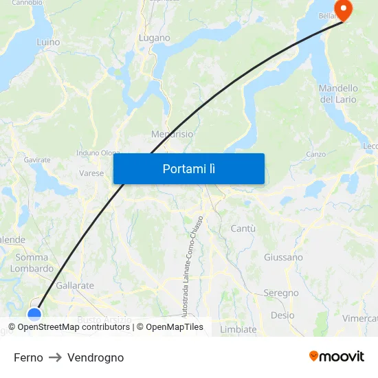Ferno to Vendrogno map