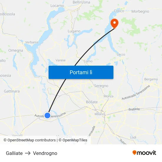 Galliate to Vendrogno map