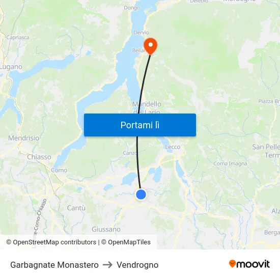 Garbagnate Monastero to Vendrogno map