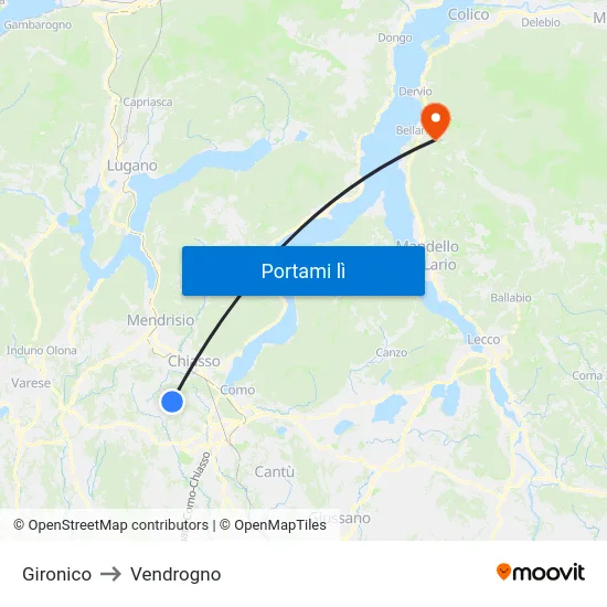 Gironico to Vendrogno map