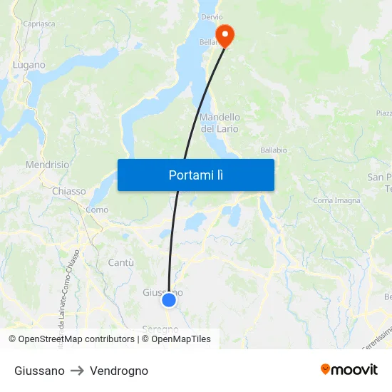 Giussano to Vendrogno map