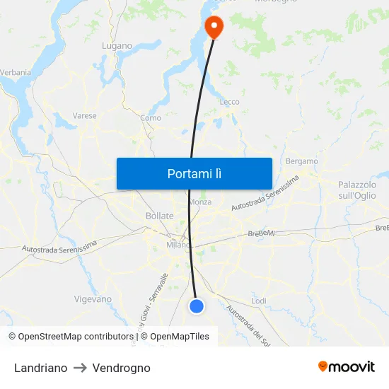 Landriano to Vendrogno map