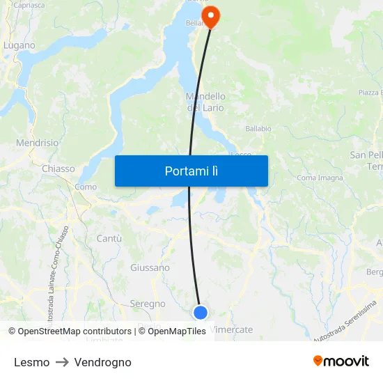 Lesmo to Vendrogno map