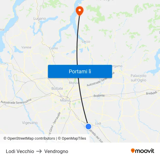 Lodi Vecchio to Vendrogno map