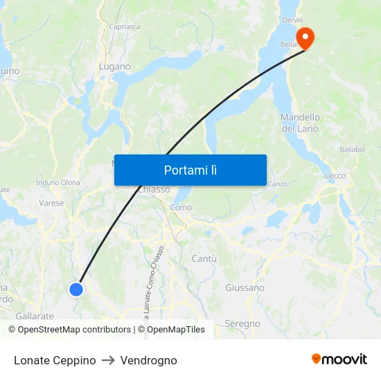 Lonate Ceppino to Vendrogno map