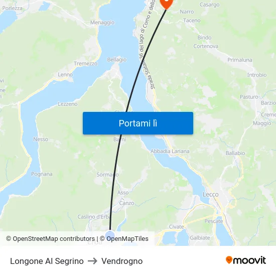 Longone Al Segrino to Vendrogno map