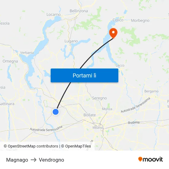 Magnago to Vendrogno map