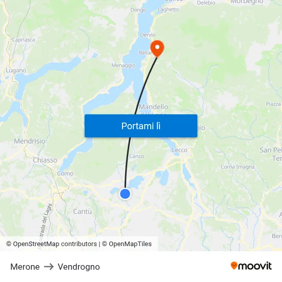 Merone to Vendrogno map