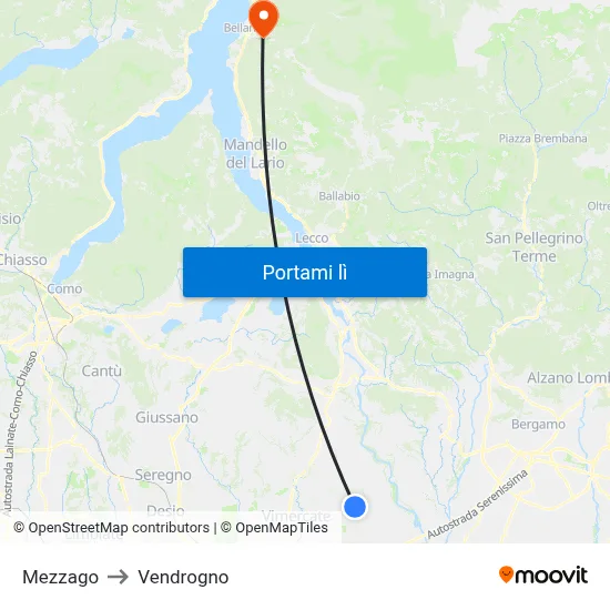 Mezzago to Vendrogno map