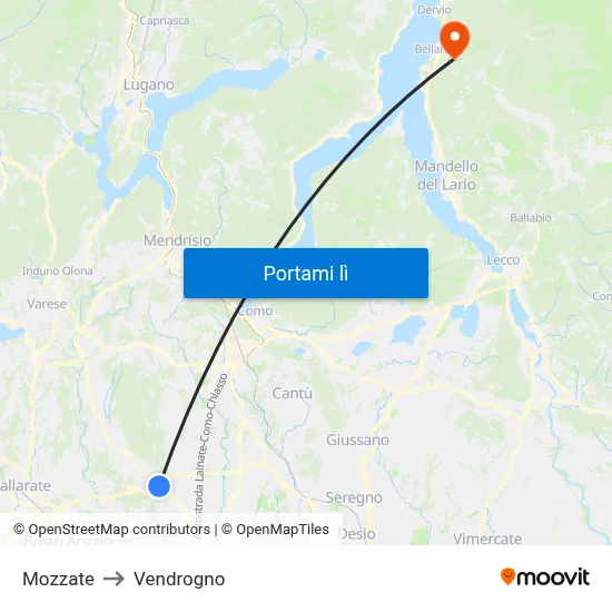 Mozzate to Vendrogno map