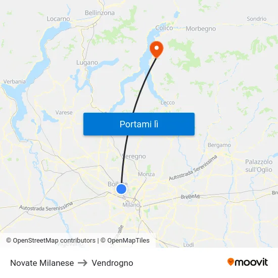 Novate Milanese to Vendrogno map