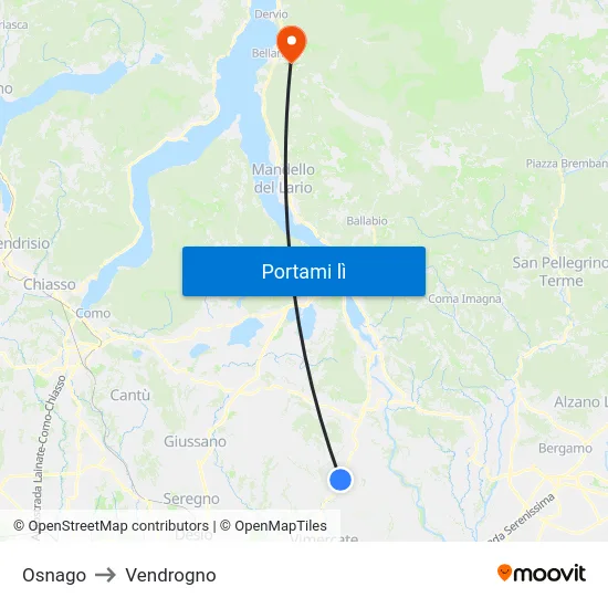 Osnago to Vendrogno map