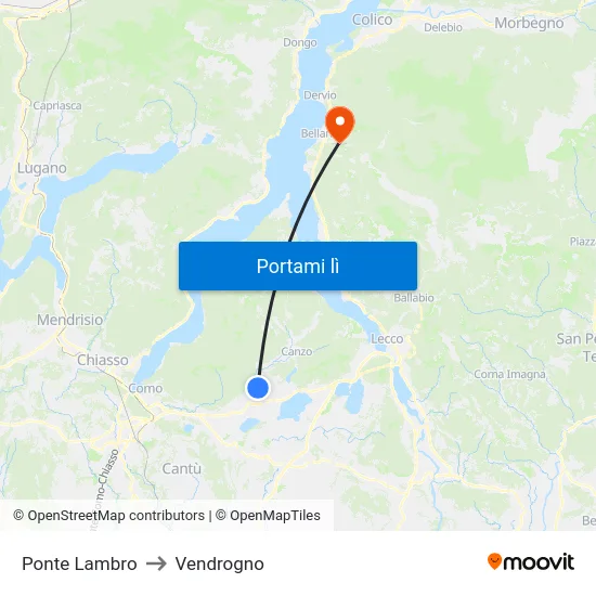 Ponte Lambro to Vendrogno map