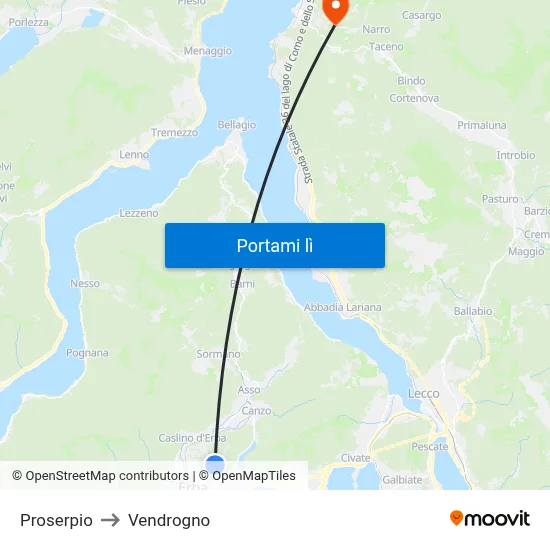 Proserpio to Vendrogno map