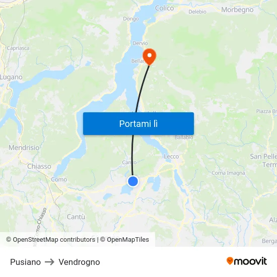 Pusiano to Vendrogno map