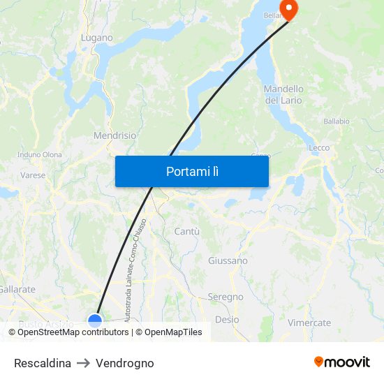 Rescaldina to Vendrogno map