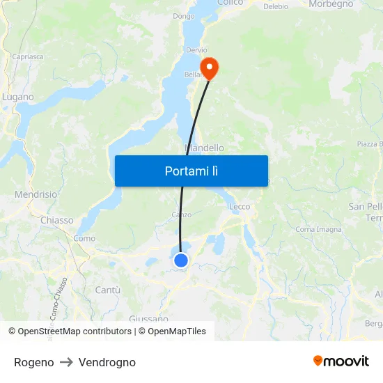 Rogeno to Vendrogno map