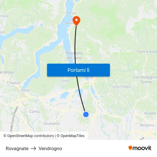 Rovagnate to Vendrogno map