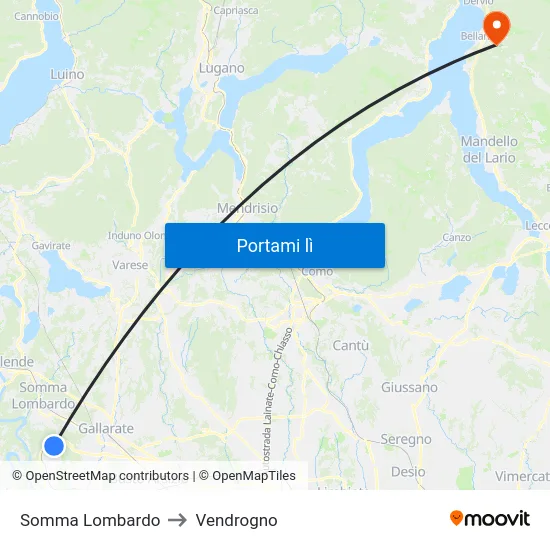 Somma Lombardo to Vendrogno map