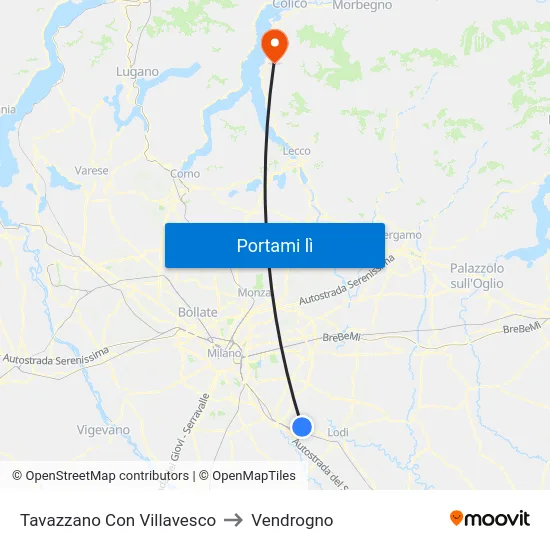 Tavazzano Con Villavesco to Vendrogno map
