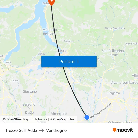 Trezzo Sull' Adda to Vendrogno map