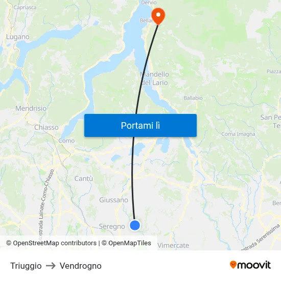 Triuggio to Vendrogno map
