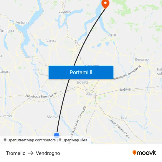 Tromello to Vendrogno map