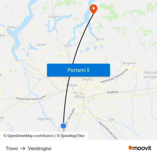 Trovo to Vendrogno map