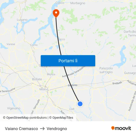 Vaiano Cremasco to Vendrogno map