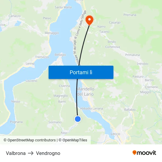 Valbrona to Vendrogno map