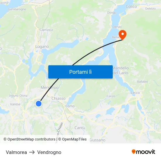 Valmorea to Vendrogno map