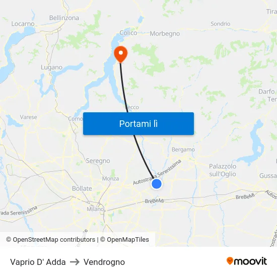 Vaprio D' Adda to Vendrogno map