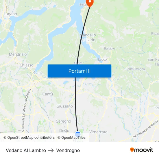 Vedano Al Lambro to Vendrogno map