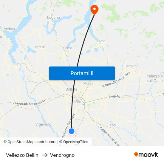 Vellezzo Bellini to Vendrogno map