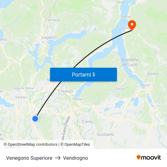 Venegono Superiore to Vendrogno map