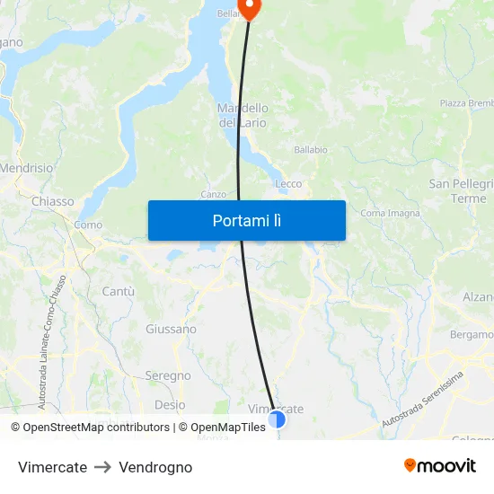 Vimercate to Vendrogno map