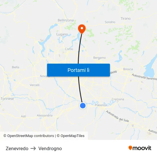 Zenevredo to Vendrogno map