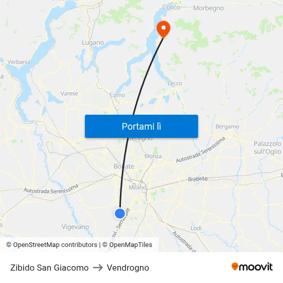 Zibido San Giacomo to Vendrogno map