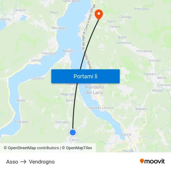 Asso to Vendrogno map